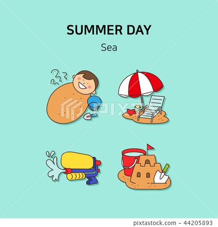 Set of icons for summer vector illustration. cute character flat style with colorful background. 004 Set of icons for summer vector illustration. cute character flat style with colorful background. 004 44205893