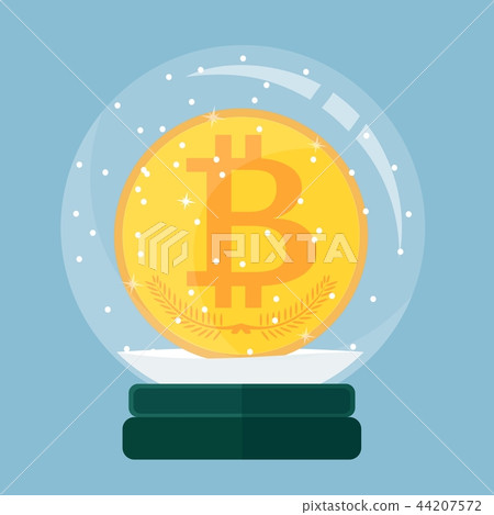 Christmas card. Snow globe with a Bitcoin inside. Christmas card. Snow globe with a Bitcoin inside. 44207572