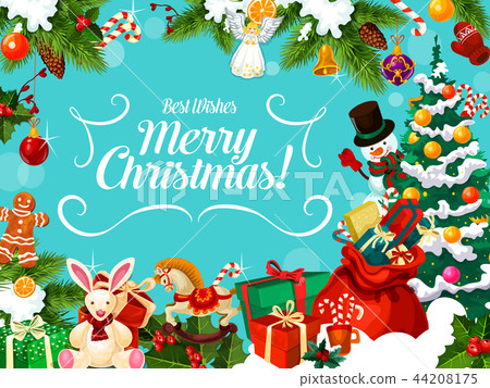 Christmas card with winter holiday greeting wishes Christmas card with winter holiday greeting wishes 44208175