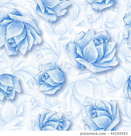 Floral seamless pattern with blue roses - Stock Illustration [44209565 ...