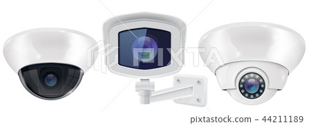 CCTV security camera. Ceiling and wall mounted devices CCTV security camera. Ceiling and wall mounted devices 44211189