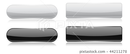 Black and white glass buttons. Oval and rectangle 3d shiny icons 44211278