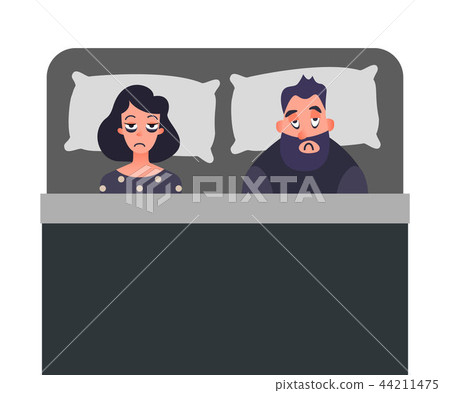 Tired man and women on the bed can not sleep.... - Stock Illustration  [44211475] - PIXTA
