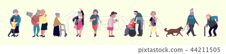 Crowd of elderly people. Senior outdoor activities. Old men and women walking. Recreation and Crowd of elderly people. Senior outdoor activities. Old men and women walking. Recreation and 44211505