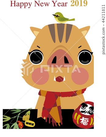 New Year 2019 _ Wild boar _ Uguisu _ Dharma _ Vertical type New Year 2019 _ Wild boar _ Uguisu _ Dharma _ Vertical type 44211811
