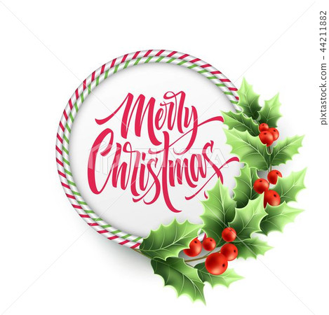Merry Christmas lettering in circle candy cane frame 44211882