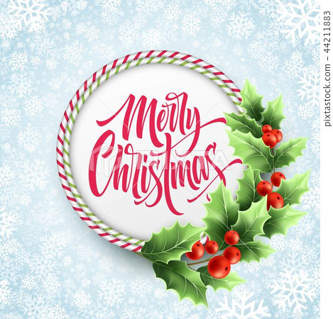 Merry Christmas lettering in circle candy cane frame Merry Christmas lettering in circle candy cane frame 44211883
