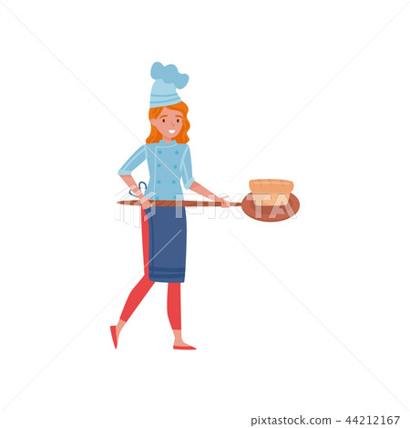 Woman cook holding wooden paddle with... - Stock Illustration [44212167 ...