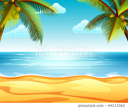 the tropical beach view with the sandy beach the tropical beach view with the sandy beach 44213362