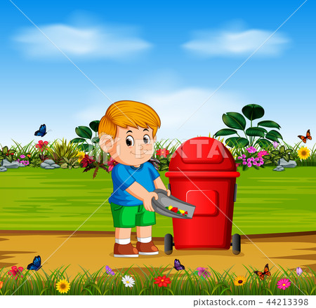 the boy throw the danger things to the red bin the boy throw the danger things to the red bin 44213398