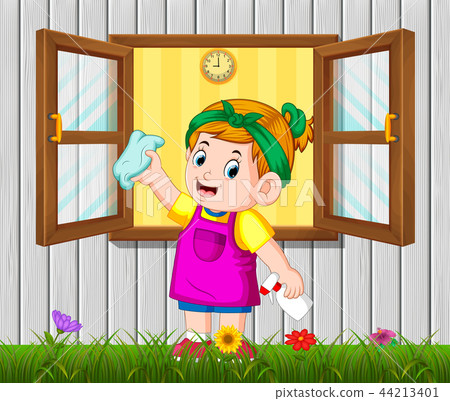 the daily activity girl cleaning the window  44213401