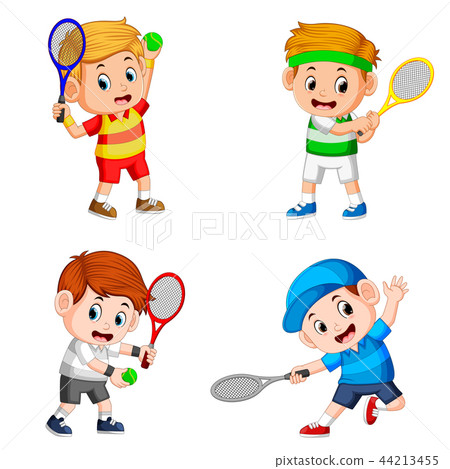 the collection of the boy action doing the tennis  44213455