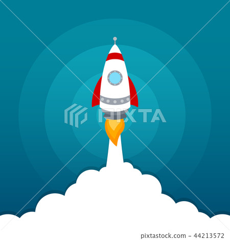 Rocket launch icon on blue sky background 44213572