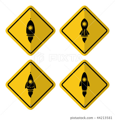 Warning sign icon with a rocket launch 44213581