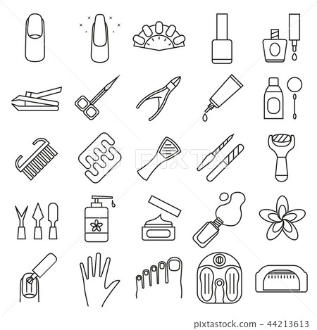 Manicure and Pedicure Signs Black Thin Line Icon Set. Vector 44213613