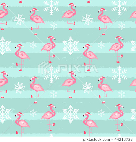 Cute Pink Flamingo New Year and Christmas Seamless Pattern Background Vector Illustration Cute Pink Flamingo New Year and Christmas Seamless Pattern Background Vector Illustration 44213722