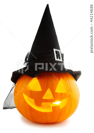 Halloween pumpkin with witches hat 44214686
