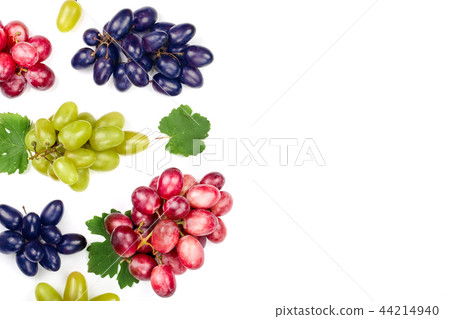 green pink and blue grapes with leaves isolated on the white background with copy space for your green pink and blue grapes with leaves isolated on the white background with copy space for your 44214940