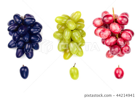 green pink and blue grapes isolated on the white background green pink and blue grapes isolated on the white background 44214941