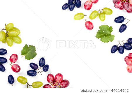 green pink and blue grapes with leaves isolated on the white background with copy space for your green pink and blue grapes with leaves isolated on the white background with copy space for your 44214942