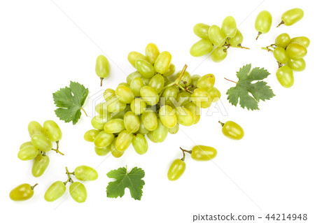green grapes isolated on the white background with copy space for your text. Top view. Flat lay green grapes isolated on the white background with copy space for your text. Top view. Flat lay 44214948