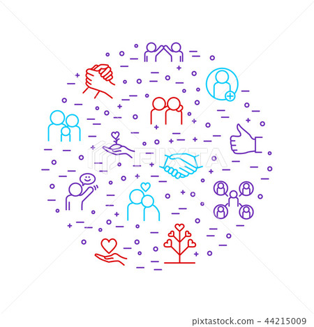 Relations and Emotions Thin Line Color Round Design Template. Vector Relations and Emotions Thin Line Color Round Design Template. Vector 44215009