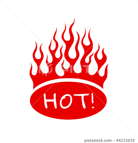 Burning red fire flame on oval sign hot for menu 44215010