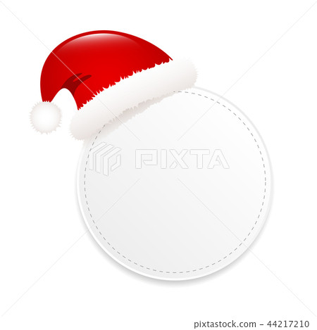 blank round gift tag with cap of santa claus isolated on white background 44217210