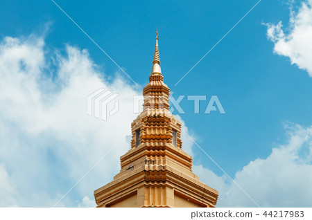 Golden pagodas against blue sky Wat Pasawangboon Golden pagodas against blue sky Wat Pasawangboon 44217983