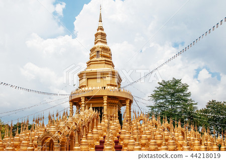Thai many golden pagodas Wat Pasawangboon Saraburi 44218019