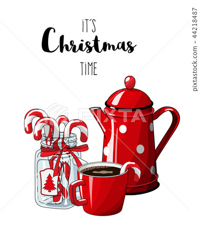 Red vintage coffee pot with cup an glass jar with 44218487