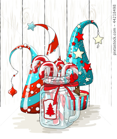 group of abstract christmas trees and glass jar 44218498