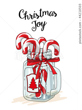 Christmas theme, candy canes in glass jar with red Christmas theme, candy canes in glass jar with red 44218503