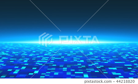 3d technology background with surface with squares and lighting horizon, 3d render illustration for 44218820