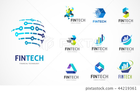 Logo set - fintech, blockchain, technology, biotechnology, tech icons and symbols 44219361