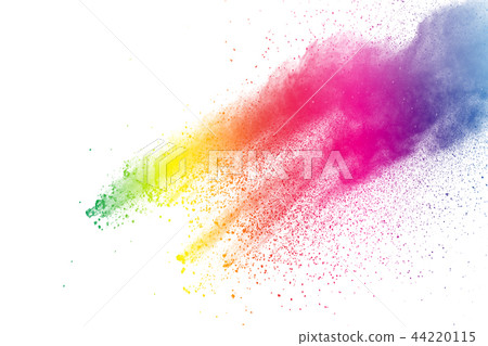 Multicolor powder explosion on white background 44220115