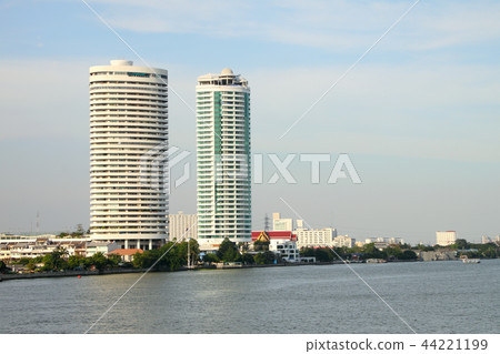 Two business building on curve water front. Two business building on curve water front. 44221199