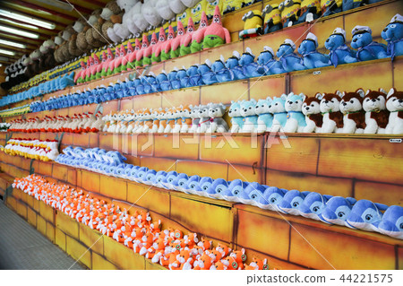 Soft toys for children on the counter of the store Soft toys for children on the counter of the store 44221575