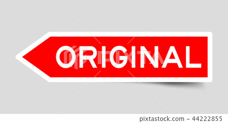 Red color arrow label sticker with word original 44222855