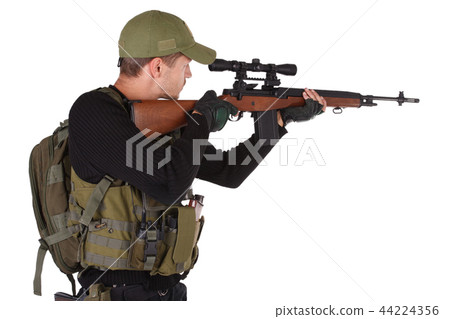 Private military contractor - mercenary with rifle 44224356