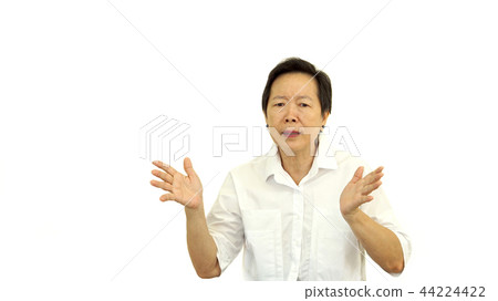Asian senior girl say no emotion expression face Asian senior girl say no emotion expression face 44224422