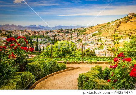 Generalife  gardens and city of Granada, Spain 44224474