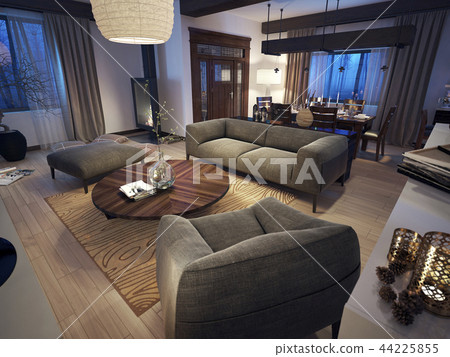 Lounge room in rustic style Lounge room in rustic style 44225855