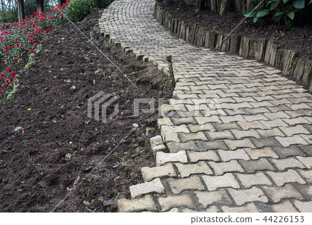 Curve brick pavement. 44226153