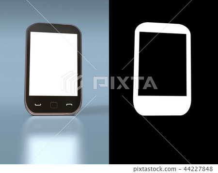Smart-phone standing on reflective unterground Smart-phone standing on reflective unterground 44227848