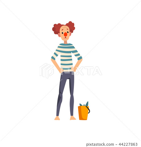 Clown with a bucket of fish, actor performing in public in dolphinarium vector Illustration on a Clown with a bucket of fish, actor performing in public in dolphinarium vector Illustration on a 44227863