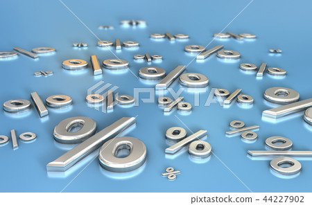 Metal reflective percent signs on a blue surface Metal reflective percent signs on a blue surface 44227902