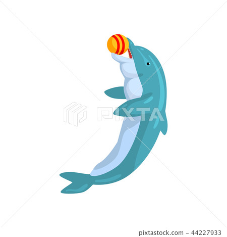 Dolphin, playing with ball, sea animal performing in public in dolphinarium vector Illustration on a 44227933