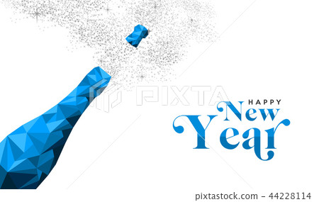 Happy New Year blue champagne bottle greeting card - Stock Illustration ...