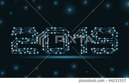 Text 2019 Made in Circuit Texture, Template for Happy New Year 44231557